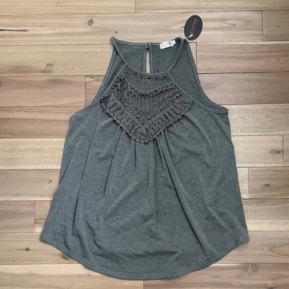 Bluetime Tops - Sleeveless Crochet-Yoke Tank Top in Gray 3 for $20